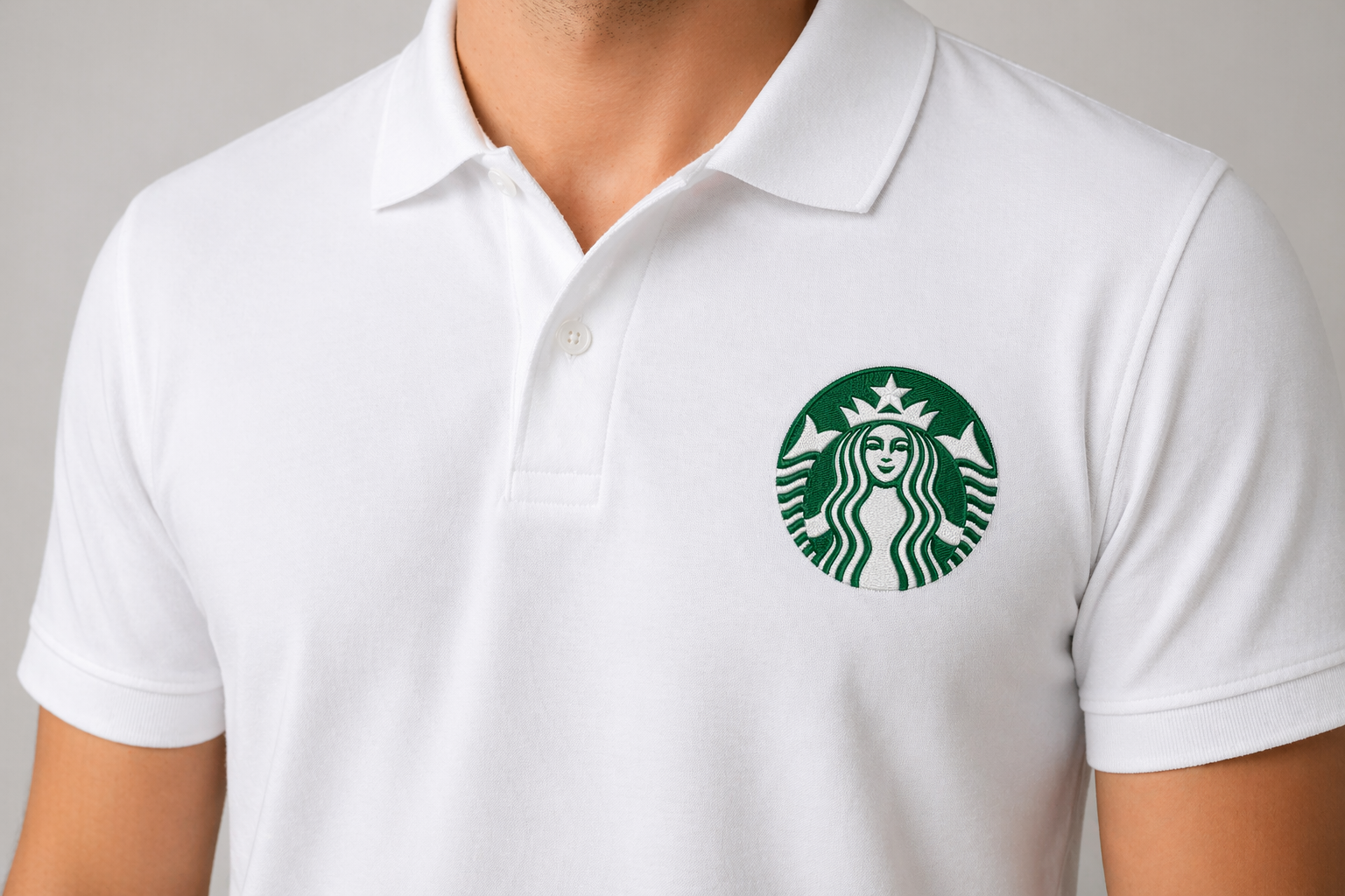 Starbucks White Polo Shirt Logo Design