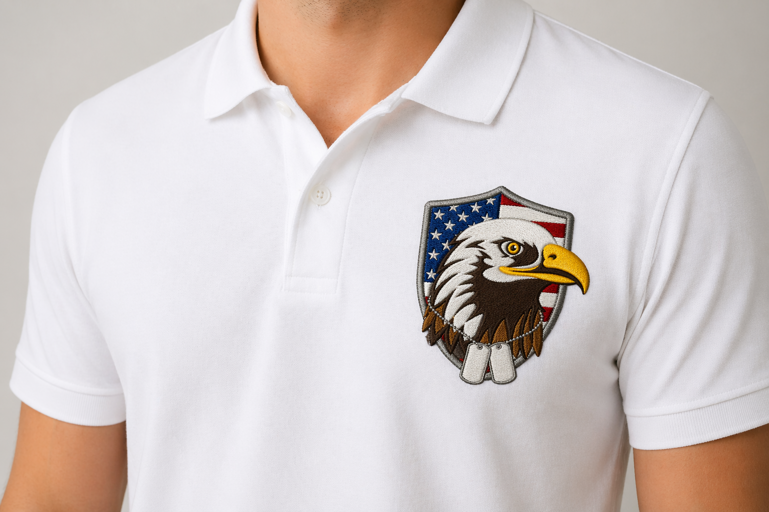 Eagle Badge White Polo Shirt